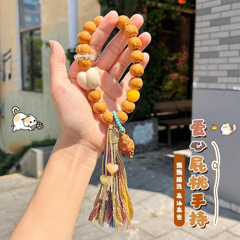 精雕屁桃猴头手串新品文玩盘串核桃单圈盘玩核桃手持男女佛珠手链