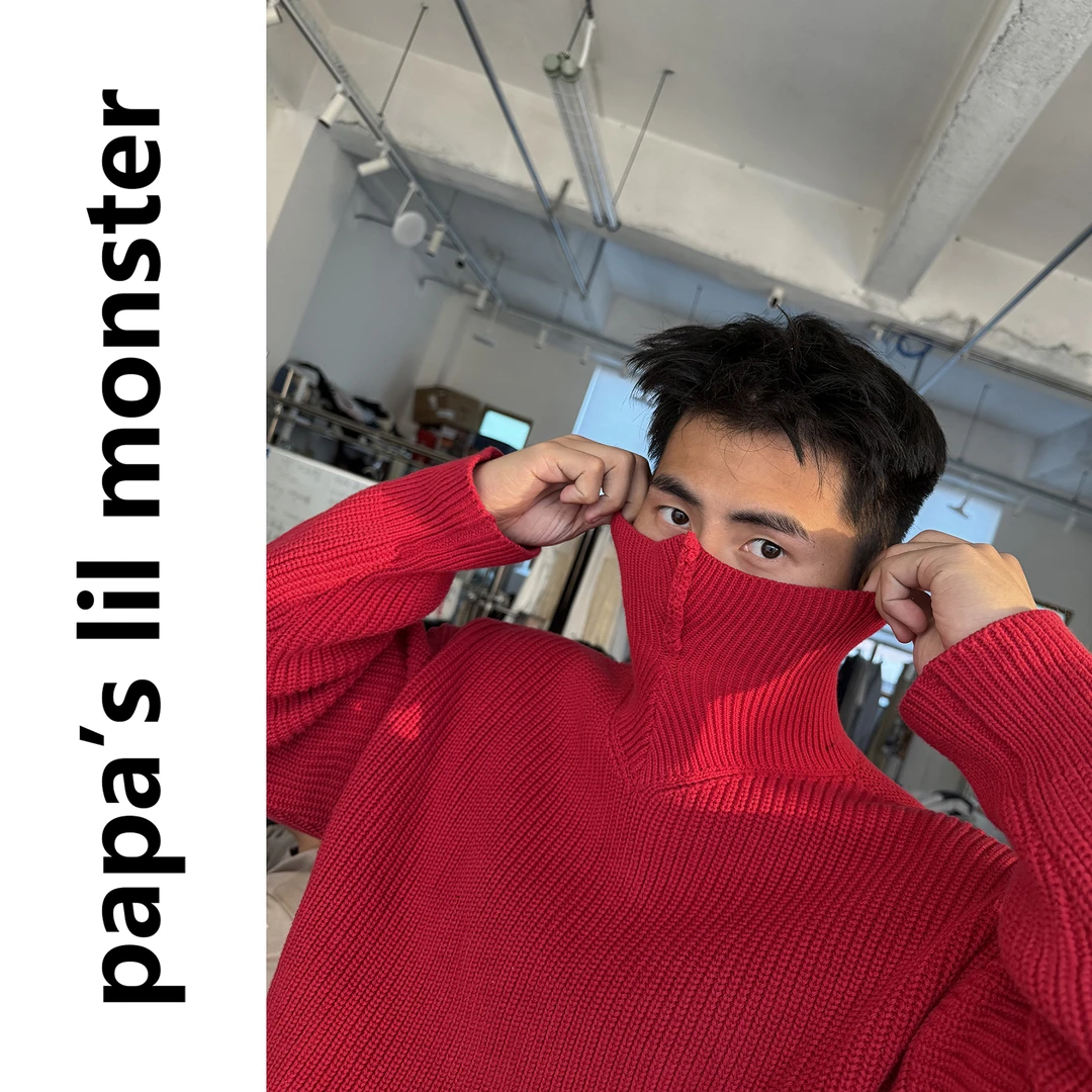 PAPASLILMONSTER【原创】红色新年针织衫男高领毛衣 简约加厚纯色