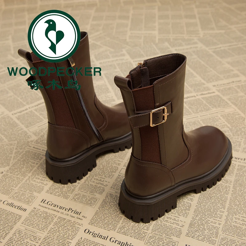 啄木鸟烟筒靴女2025年秋冬新款马丁靴欧货爆款小短靴女洋气小踝靴