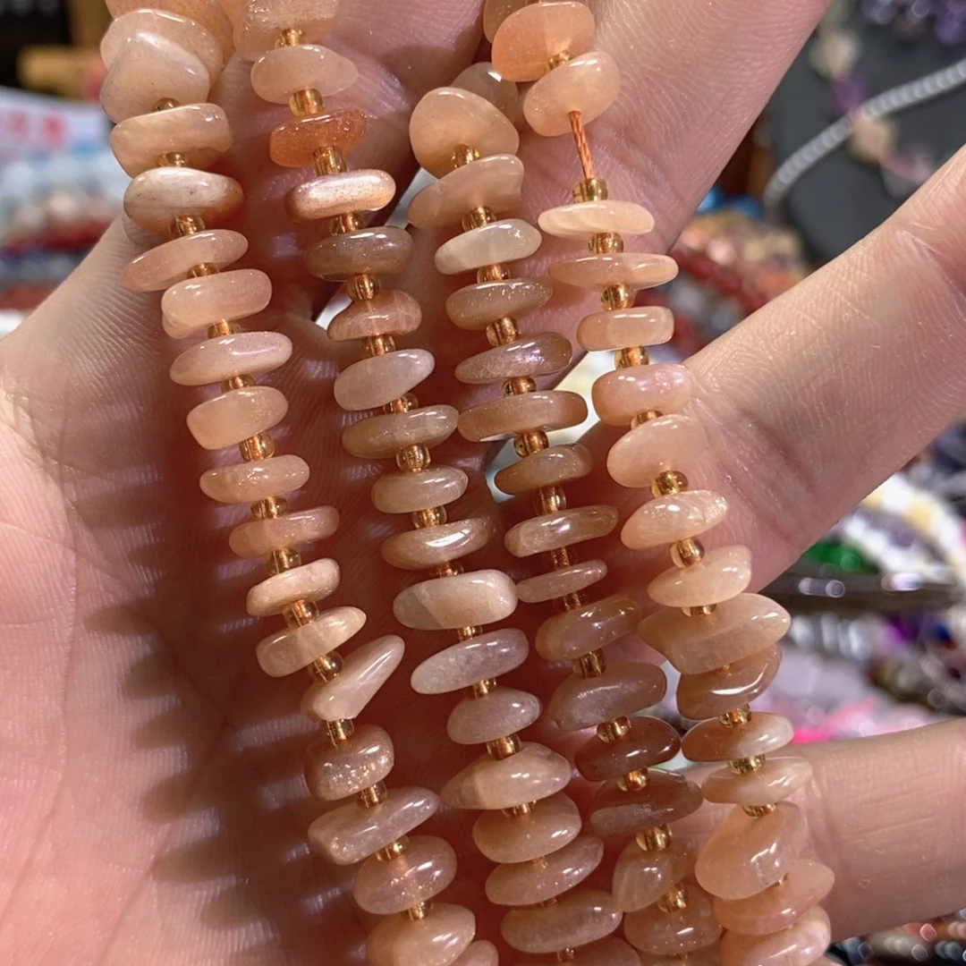 未镶嵌玛瑙/玉髓珠宝半成品天然太阳石隔片一条