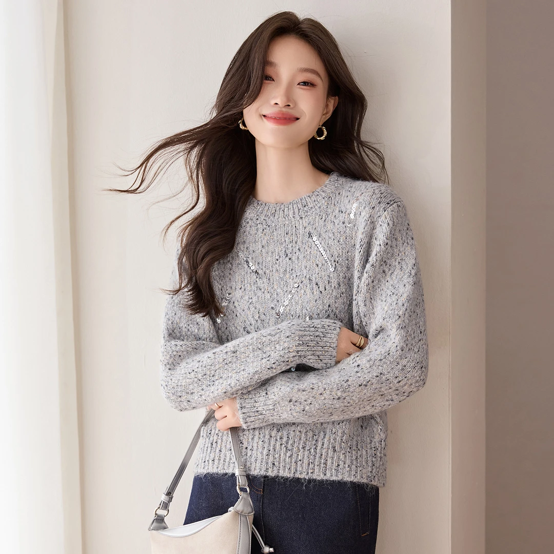 春竹羊毛衫秋冬新款亮片上衣设计感小众毛衣独特漂亮减龄打底衫