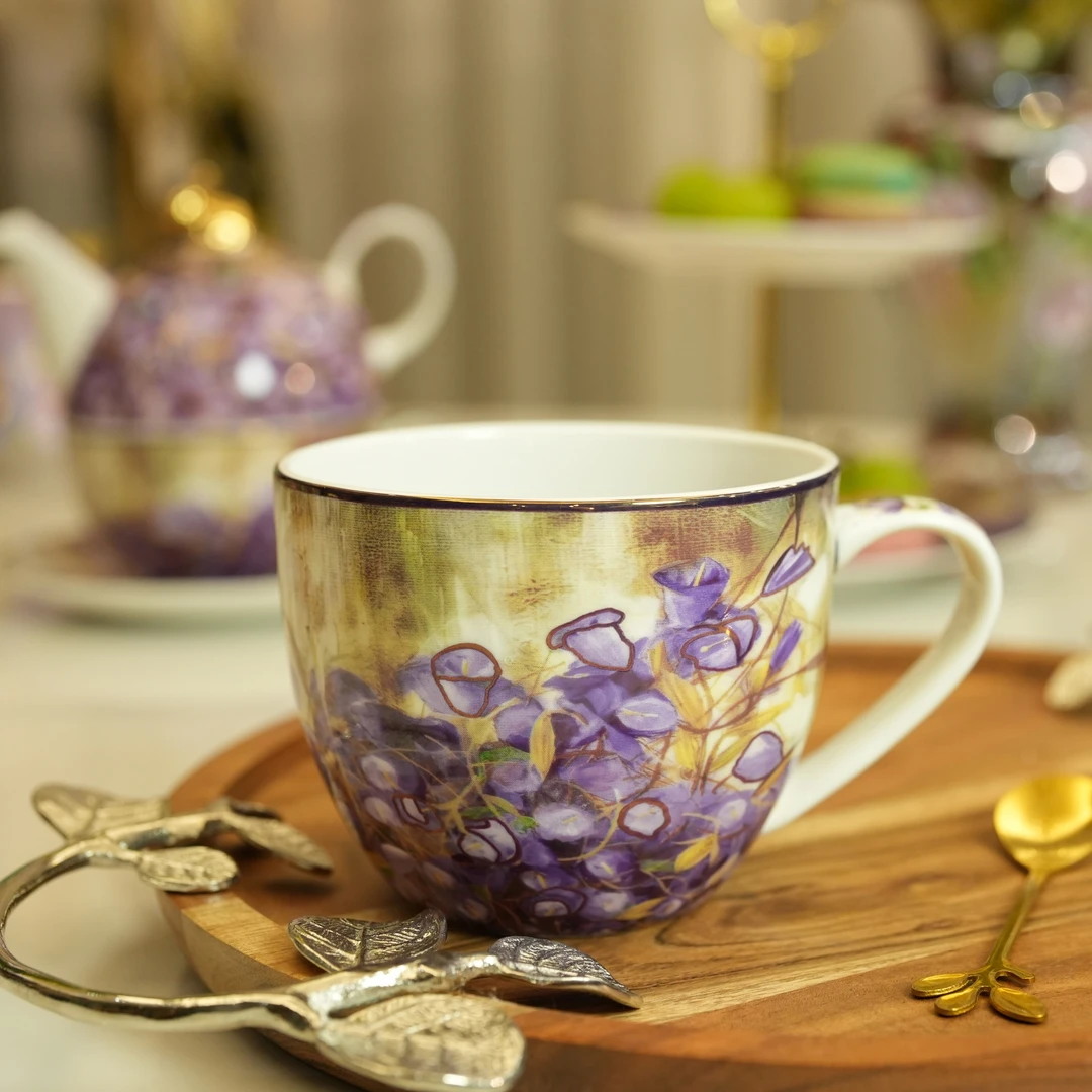 皇家珂莱斯高骨骨瓷蝴蝶兰早餐杯+紫气东来早餐杯