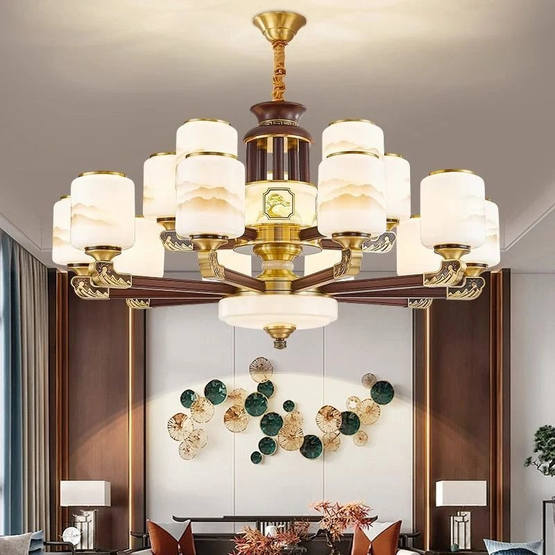 新中式全铜吊灯客厅灯中国风别墅复式楼大气餐厅实木2025年新款