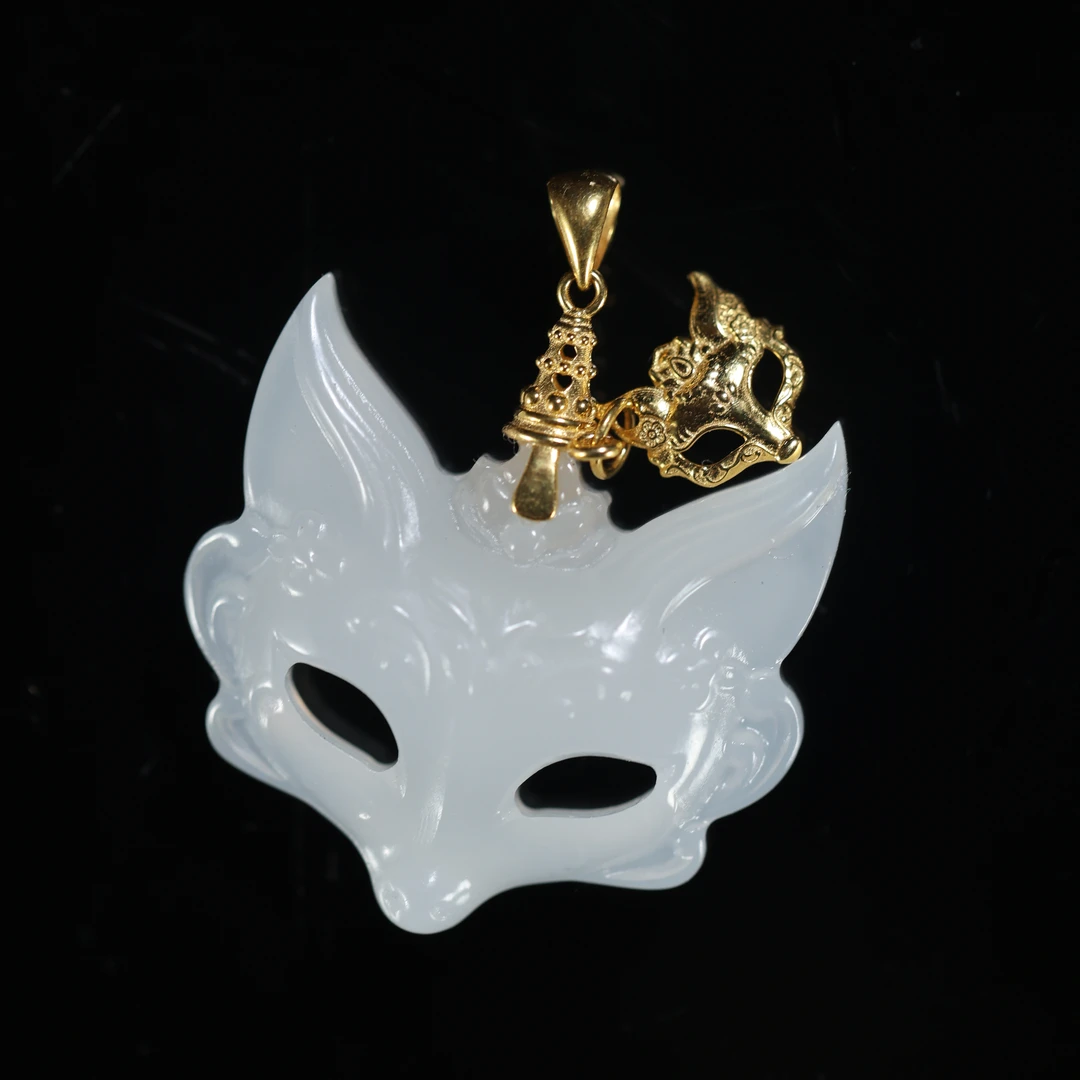 意行/18K金白玉吊坠