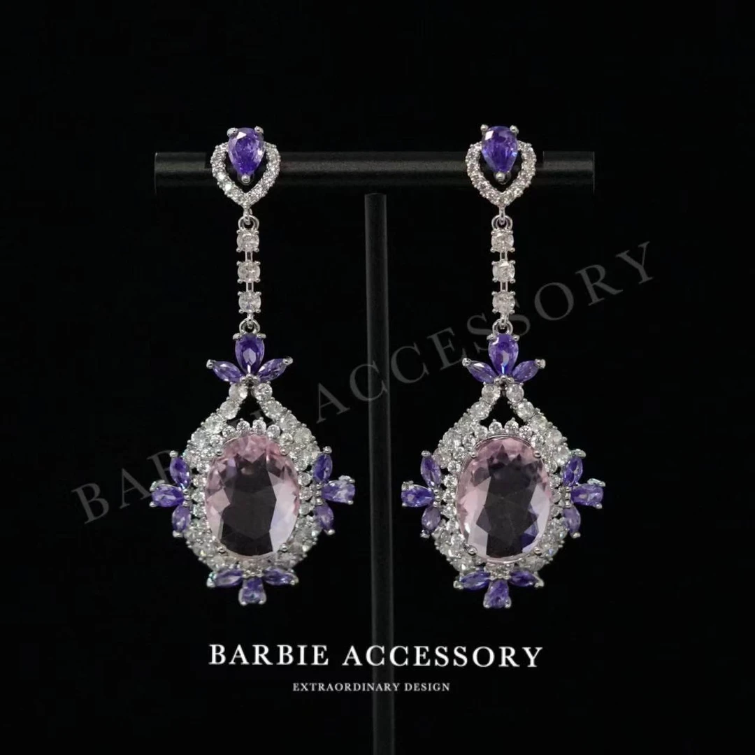 铜合金合成锆石耳饰 【紫粉冰坠】法式既视设计款高级感绝美耳环