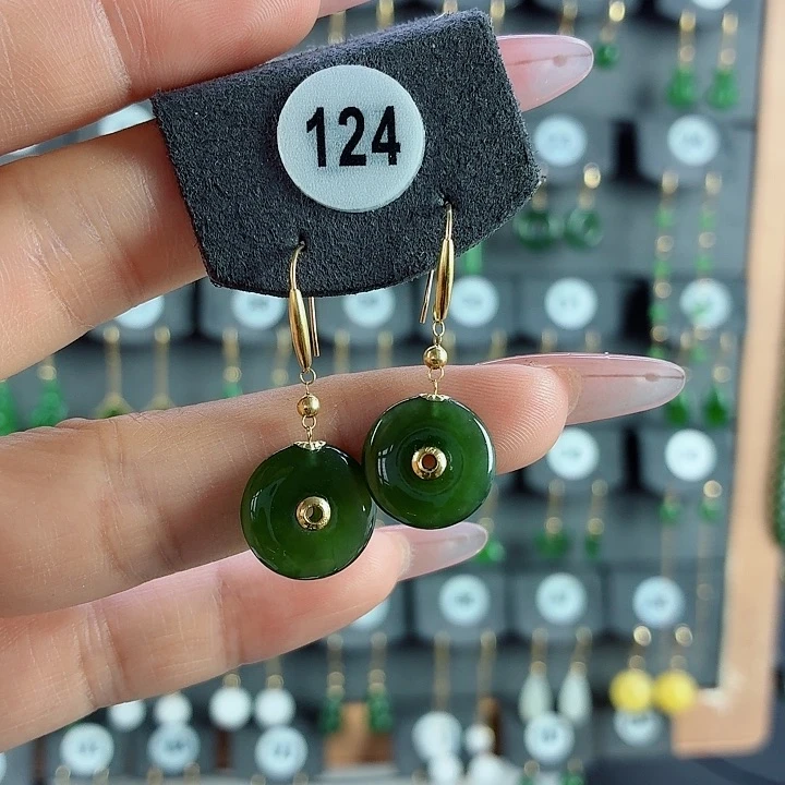 和田玉18K金镶嵌耳饰