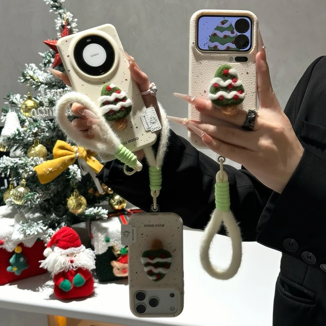 BANCA毛绒圣诞树支架挂绳适用苹果17/16promax手机壳华为vivoppo