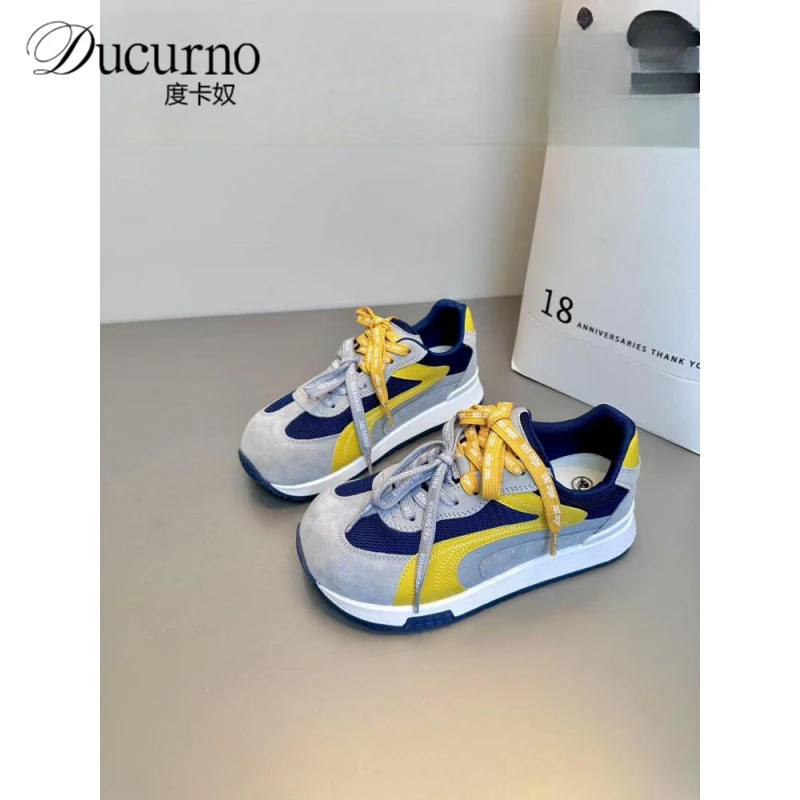 度卡奴推荐韩式2025夏季百搭休闲风网面厚底德训鞋ins面包板鞋女