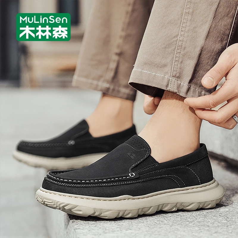 木林森男鞋春秋季透气休闲男士布鞋一脚蹬爸爸鞋开车帆布老北京鞋