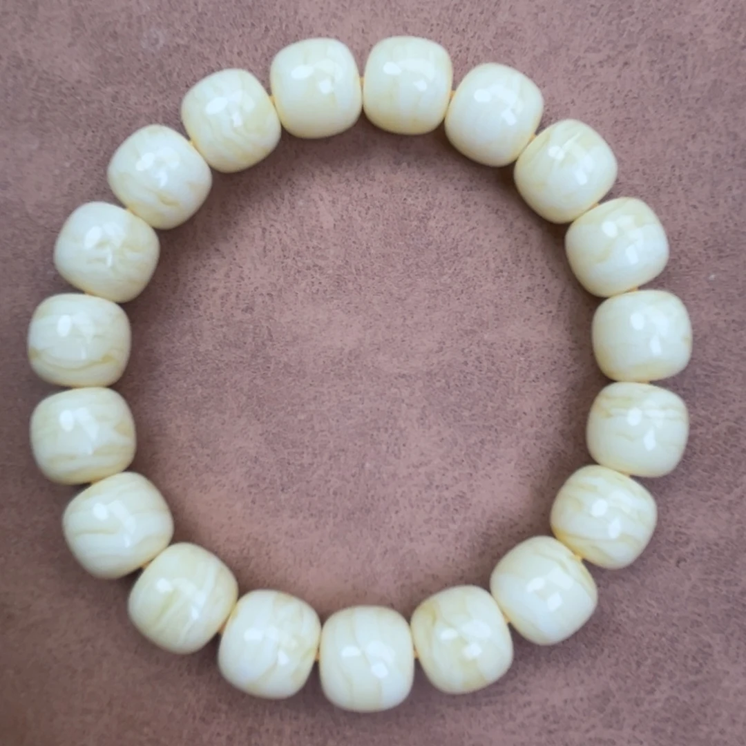 蜜蜡未镶嵌手串俄料同料瓷白金丝纹虎皮12*11.2腕口18+