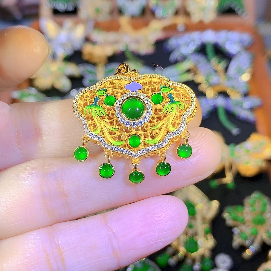 吊坠(不含链)银S925镶嵌翡翠