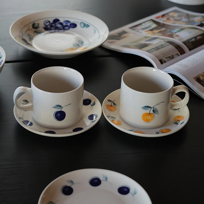 【瑕疵】Camus say杏李系列 两款杏李杯碟各一  杯8×7cm碟14.5×2cm