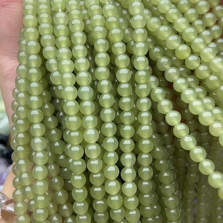 玛瑙/玉髓未镶嵌珠宝半成品2条6mm左右晴水绿几颗有瑕