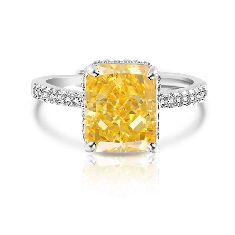 铜合金合成锆石戒指 时尚方形冰花切FS1129（黄色）百搭