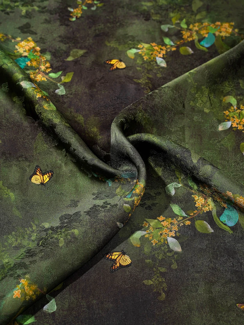 香云纱真丝印花柔软旗袍连衣裙汉服国风装面料0012定制裁剪不退换