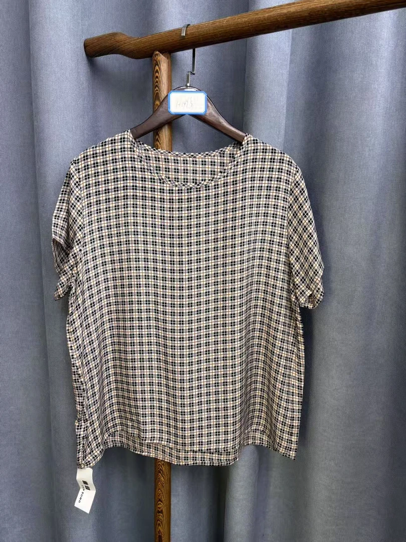 2025夏季新款休闲宽松百搭圆领桑蚕丝上衣短袖女H1493