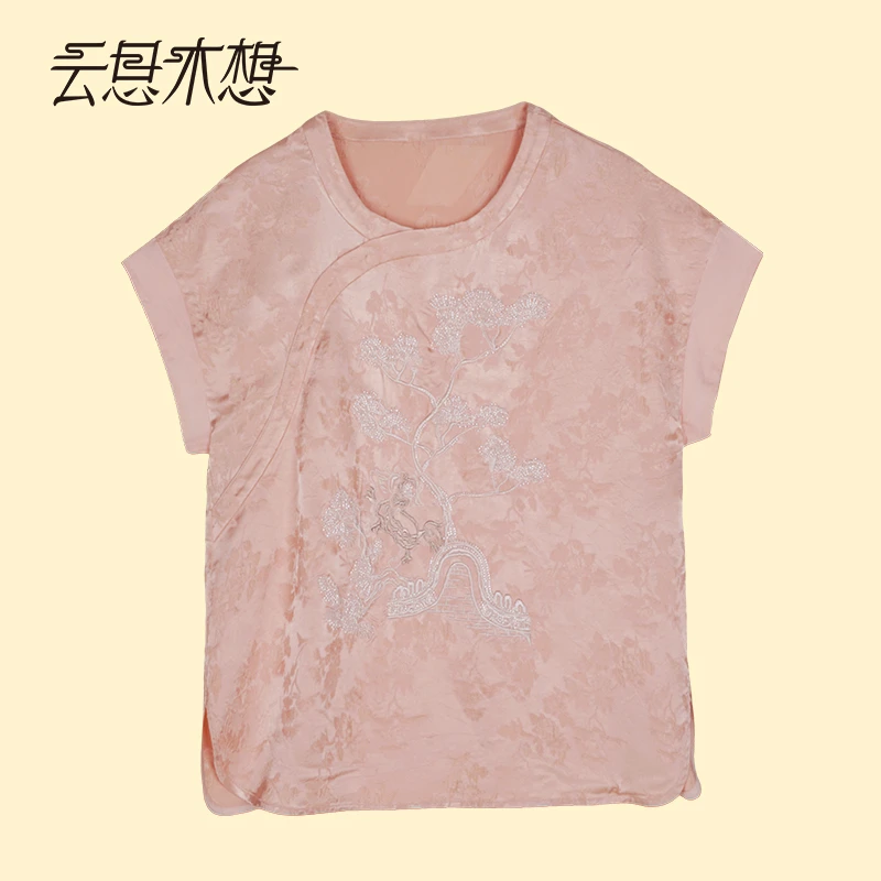 Ysimo-X云思木想 岭春梦谈 绣花提花欧根纱袖侧开叉衬衫13427