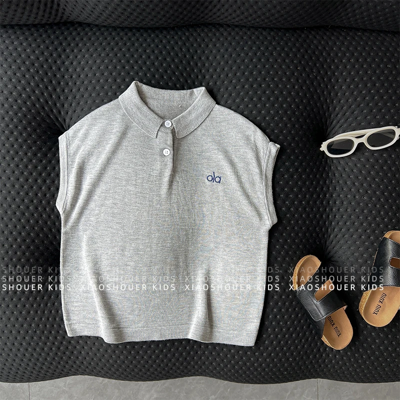 【小首尔】Q现货-儿童夏季韩版针织薄款百搭无袖背心T恤上衣HBB7661