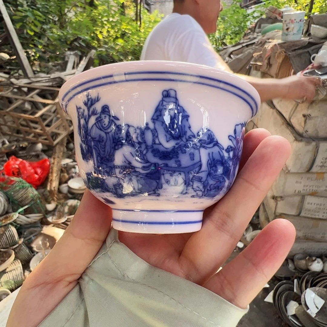 瓷片景德镇陶瓷红嘻嘻竹林七贤压手一只