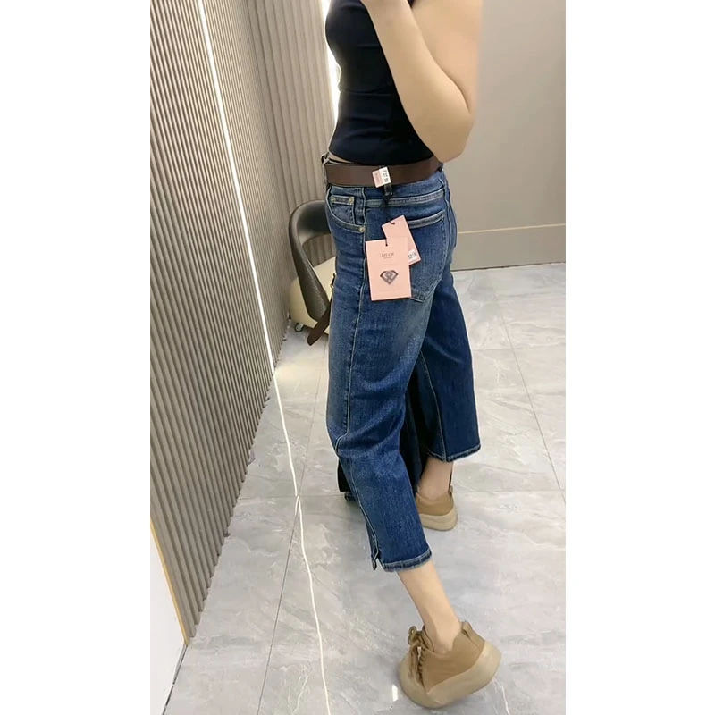 新款牛仔裤女2025秋季女款时髦百搭小个子穿搭简约蓝色直筒九分裤
