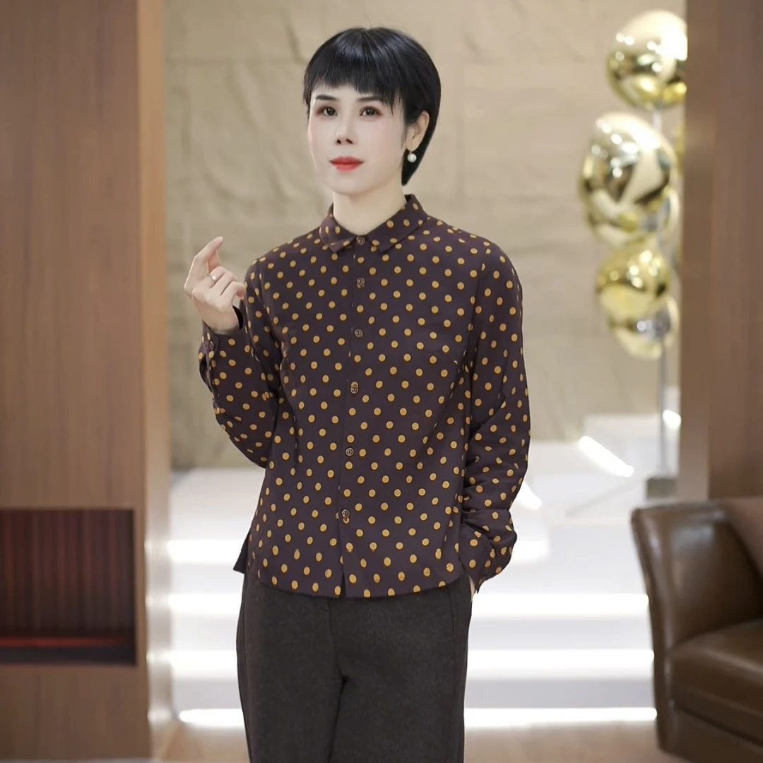 【渲渲推荐】XR-2356-3冬季翻领减龄加绒波点衬衣