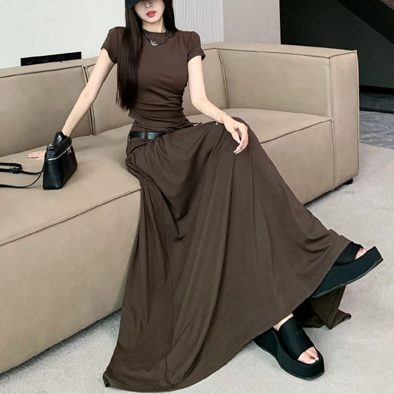 黑色半身裙搭配上衣超火a字半裙到脚踝长裙轻熟时尚两件套大摆裙