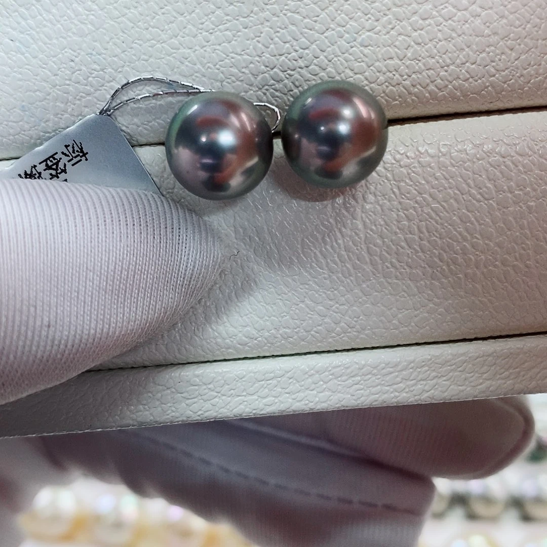 银S925镶嵌耳饰海水珍珠9-10