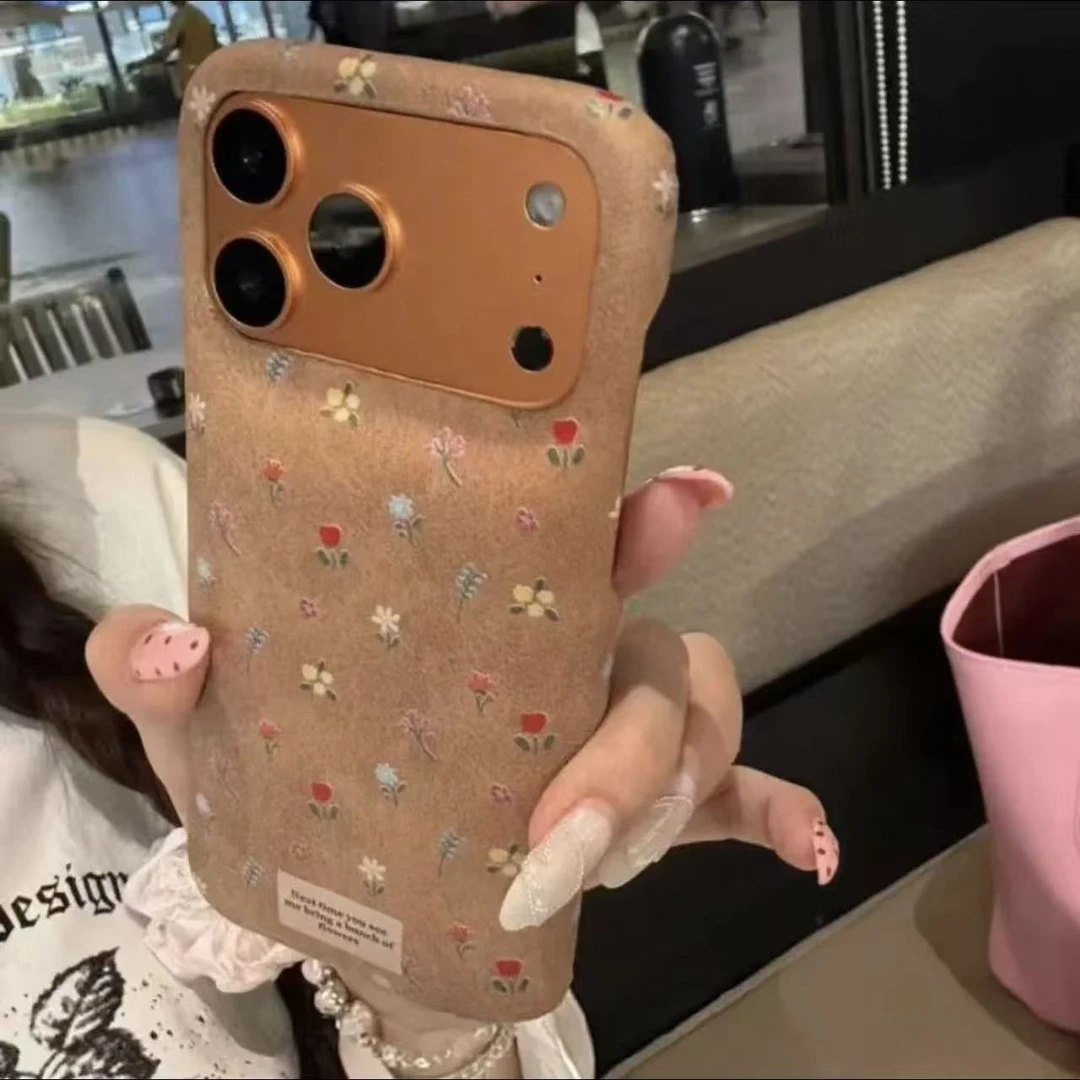 皮革气垫碎花适用iPhone17promax时尚苹果16手机壳可爱15少女心14