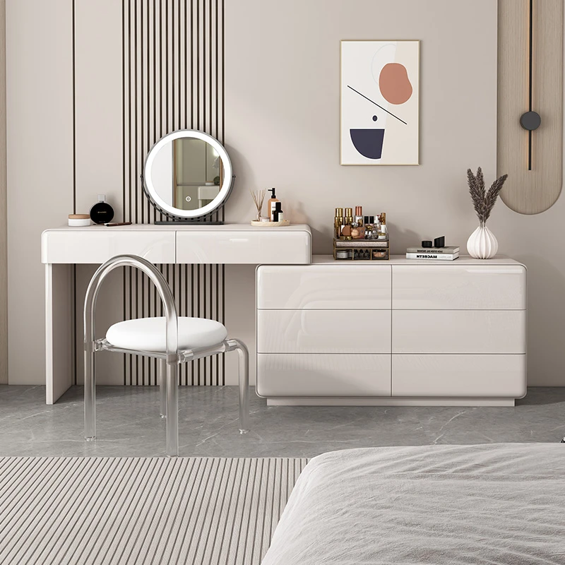 奶油风梳妆台斗柜一体简约现代2025新款转角化妆桌小户型卧室