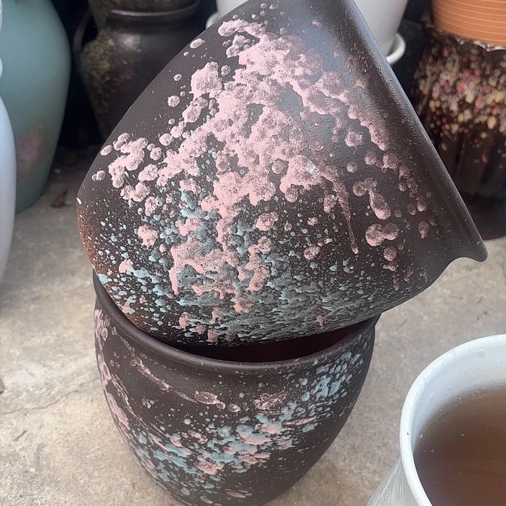 紫砂茶碗泼墨两个口径20*20