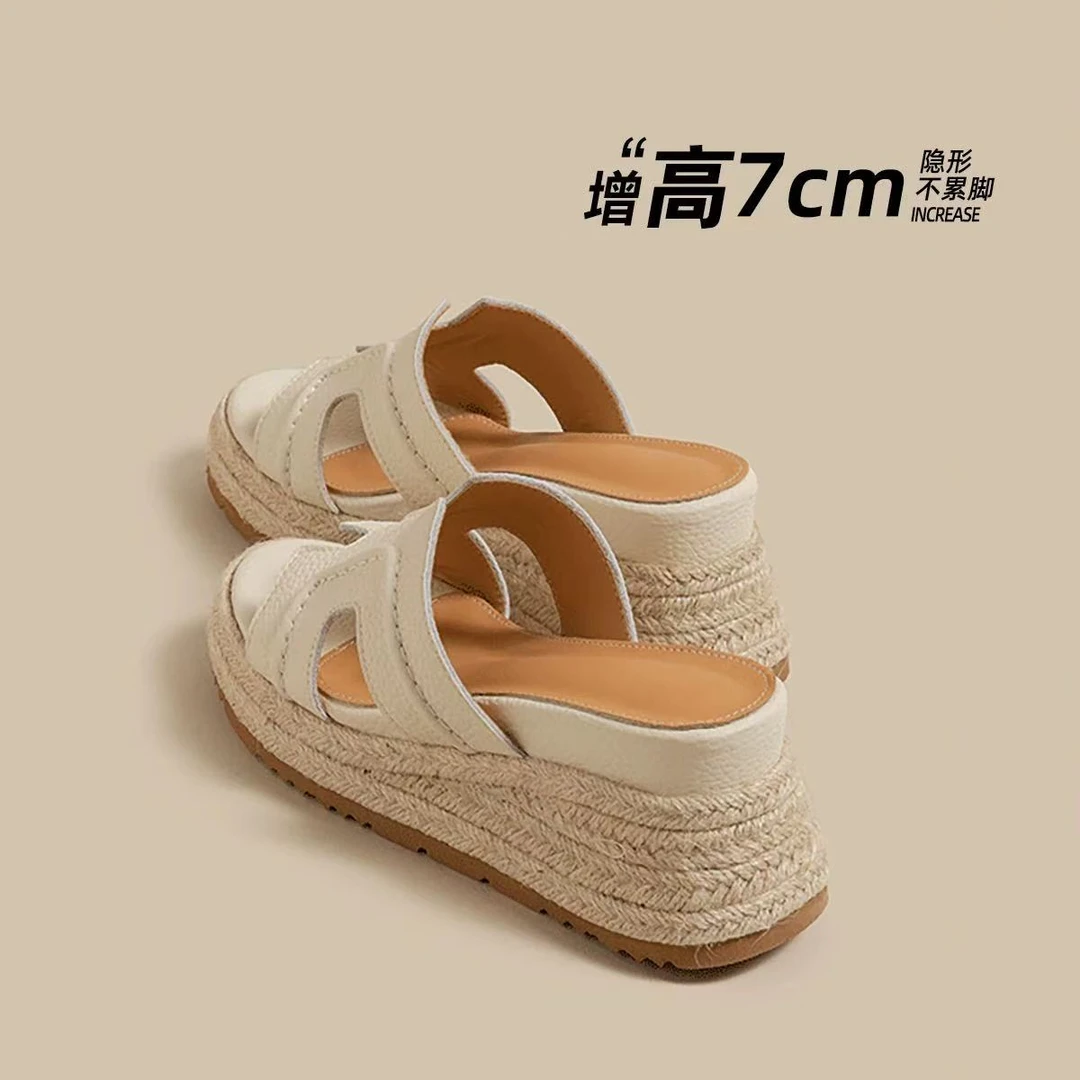 增高7CM~路丝同款松糕厚底凉拖鞋女夏季外穿2025夏季坡跟一字凉拖