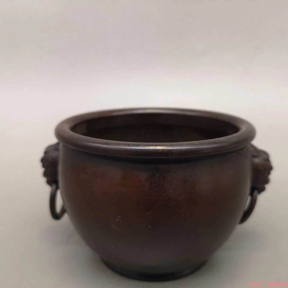 复古铜缸双狮耳故宫缸摆件故宫双狮耳环缸仿古黄铜香炉狮耳纯铜缸