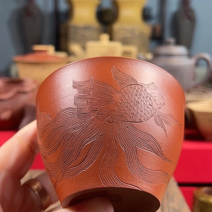 太****紫砂茶杯金鱼敞口杯