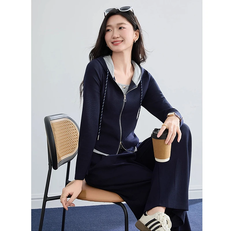 爆款年轻套装女2025春秋新款休闲时尚气质减龄百搭阔腿裤两件套潮