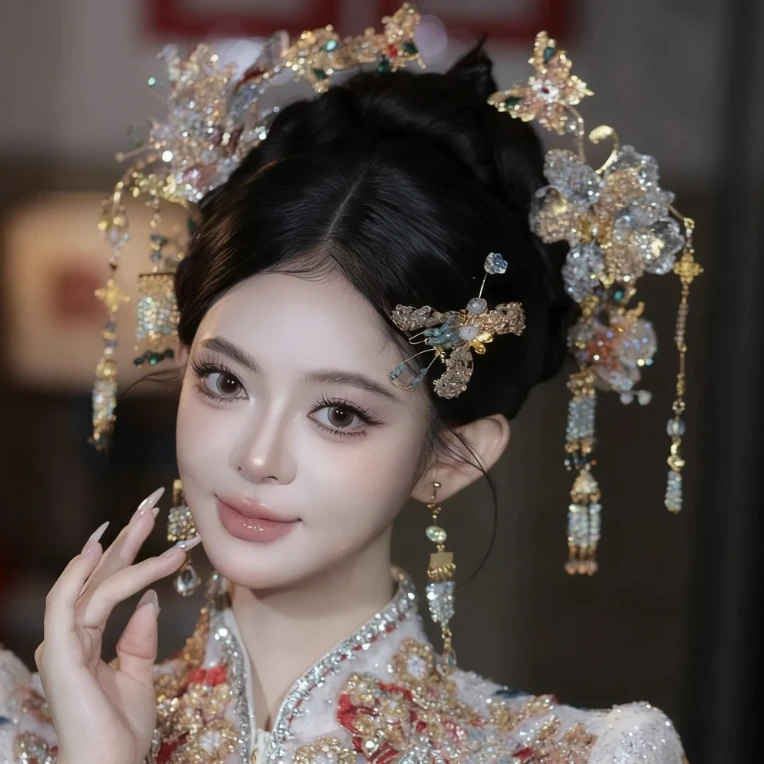 D77喜看新款新娘头饰新中式奢华简约步摇婚礼气质