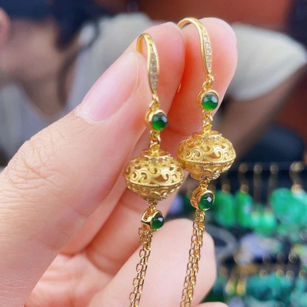 翡翠银S925镶嵌耳饰饰品