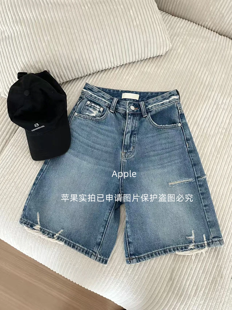 〖苹果推荐〗夏季新款潮流百搭水洗时尚无弹须边牛仔短裤