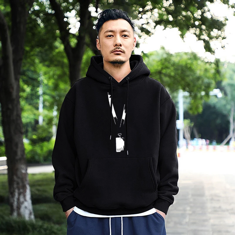 仓石一树潮牌创意工卡连帽卫衣男士秋冬新款宽松休闲加绒长袖外套