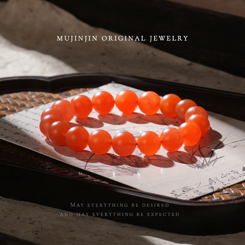【木槿槿】天然南红玛瑙手串男女款情侣气质时尚饰品串珠手链百搭