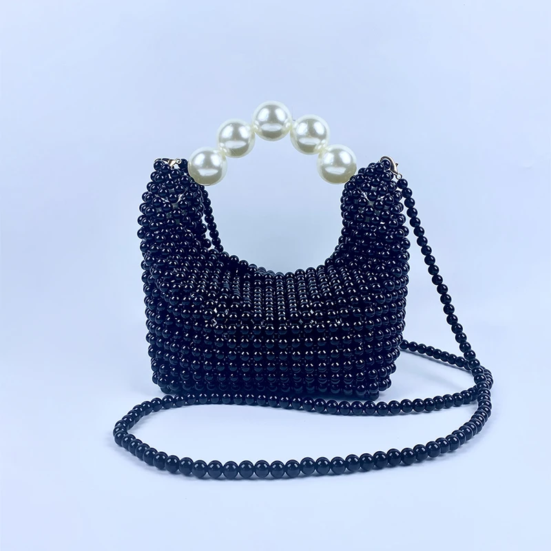 夏季新款手工串珠包枕头波士顿宴会仿珍珠包长肩带可拆卸手提包