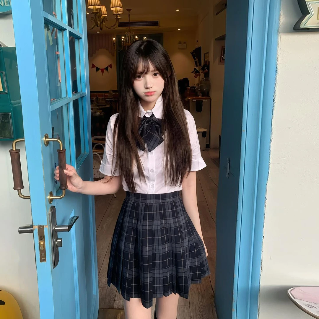 原创设计家JK制服淑格裙正版高腰百褶裙女狗短弹力收腰衬衫套装夏