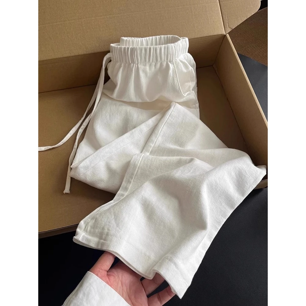 非常难遇的版型！松弛白色阔腿裤女夏季薄款松紧腰宽松百搭直筒裤