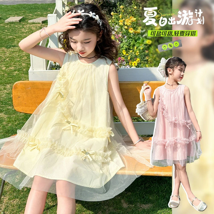 女童夏季连衣裙2025新款洋气女大童夏装无袖公主裙甜美背心裙子