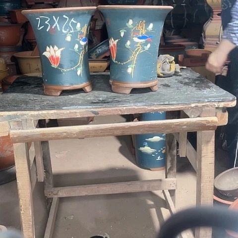 紫砂花蓝花盆两个