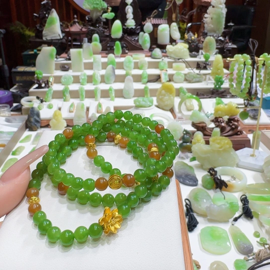 和田玉未镶嵌挂件碧玉108