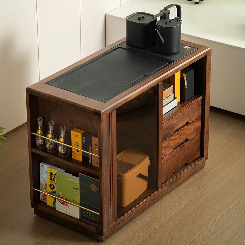 实木大茶柜移动茶桌茶台茶具收纳柜茶盘烧水壶一体茶几移动茶桌