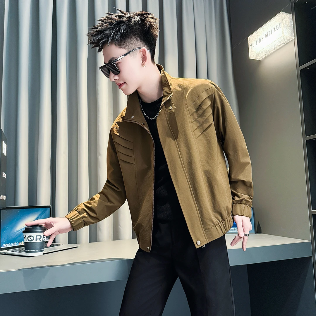 解构性短款夹克男修身潮流上衣春秋季潮牌休闲男装痞帅流光风外套