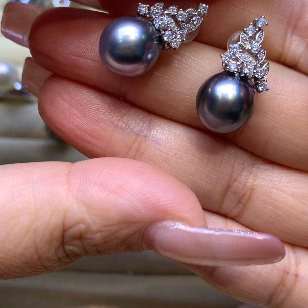 银S925镶嵌耳饰海水珍珠