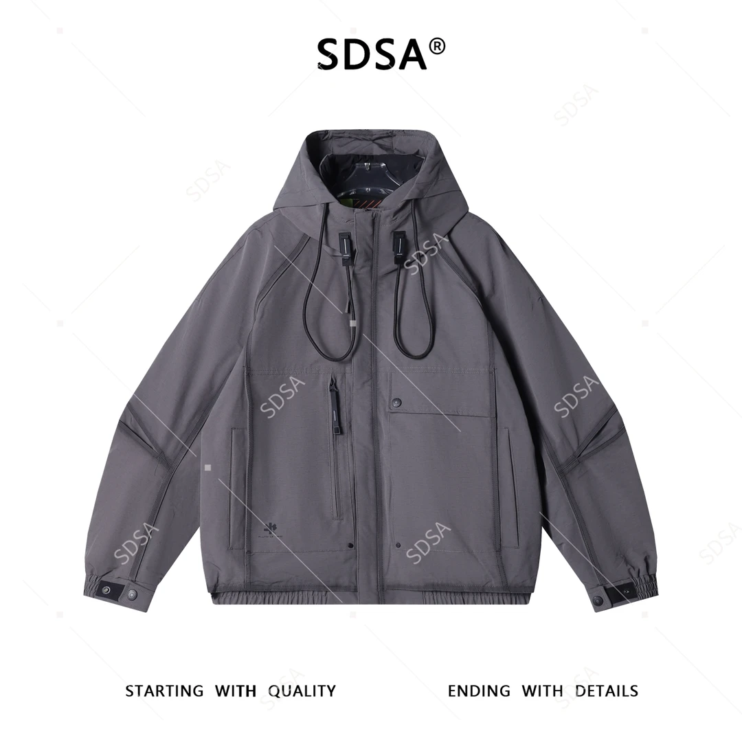 SDSA男士秋冬新款痞帅男装潮牌工装拉链立领连帽羽绒服外套百搭