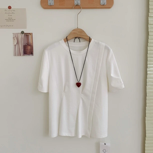 【不止与型】东大门韩国原单简约不规则压褶纯色休闲百搭T恤2293